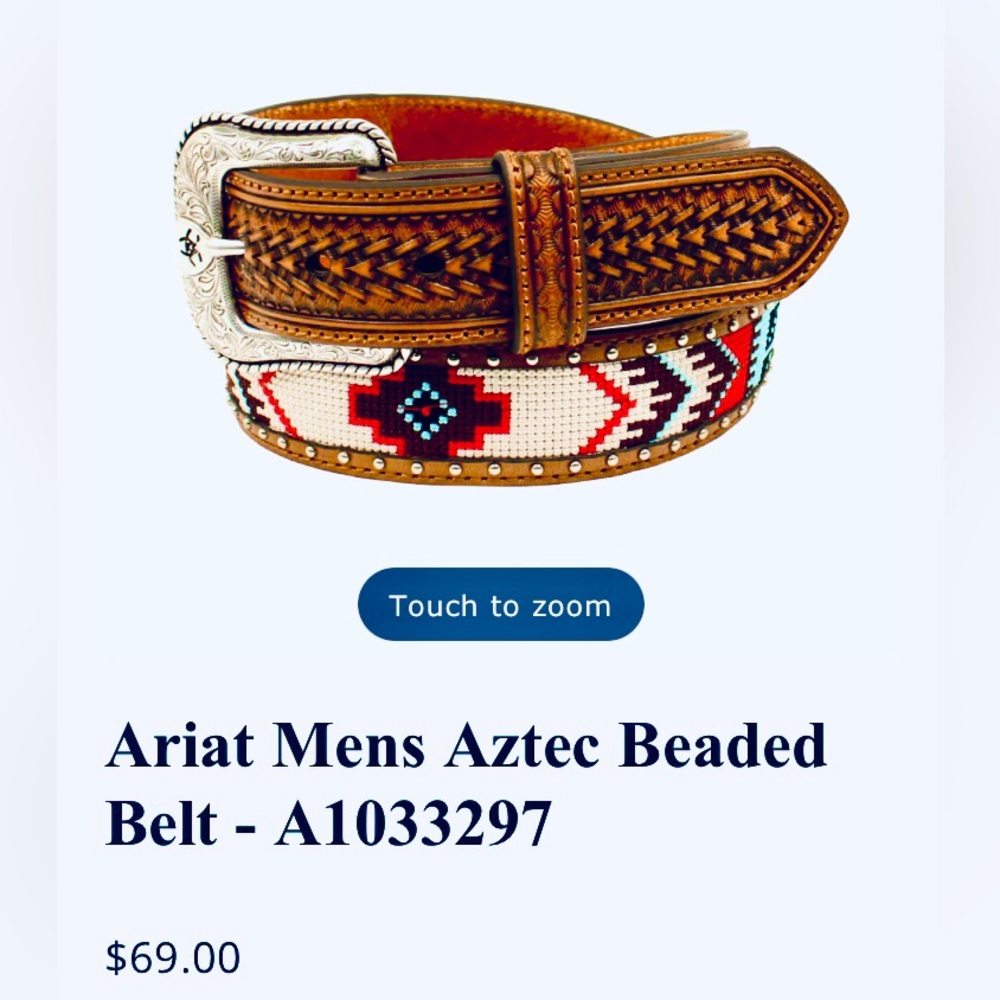 NWT Ariat Mens Aztec Beaded Belt -A1033297 - Picture 6 of 14